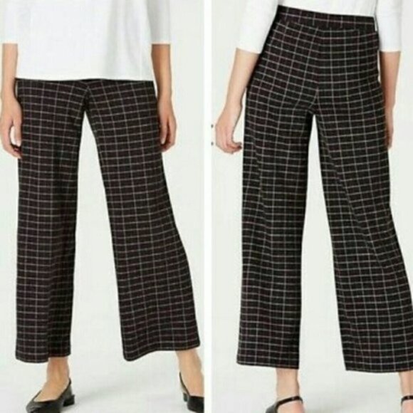 J. Jill Grey Ponte Full Leg Cropped  Pull-on Pants Windowpane Plaid Size M - Picture 2 of 10